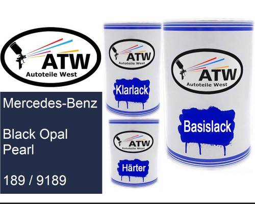 Mercedes-Benz, Black Opal Pearl, 189 / 9189: 500ml Lackdose + 500ml Klarlack + 250ml Härter - Set, von ATW Autoteile West.